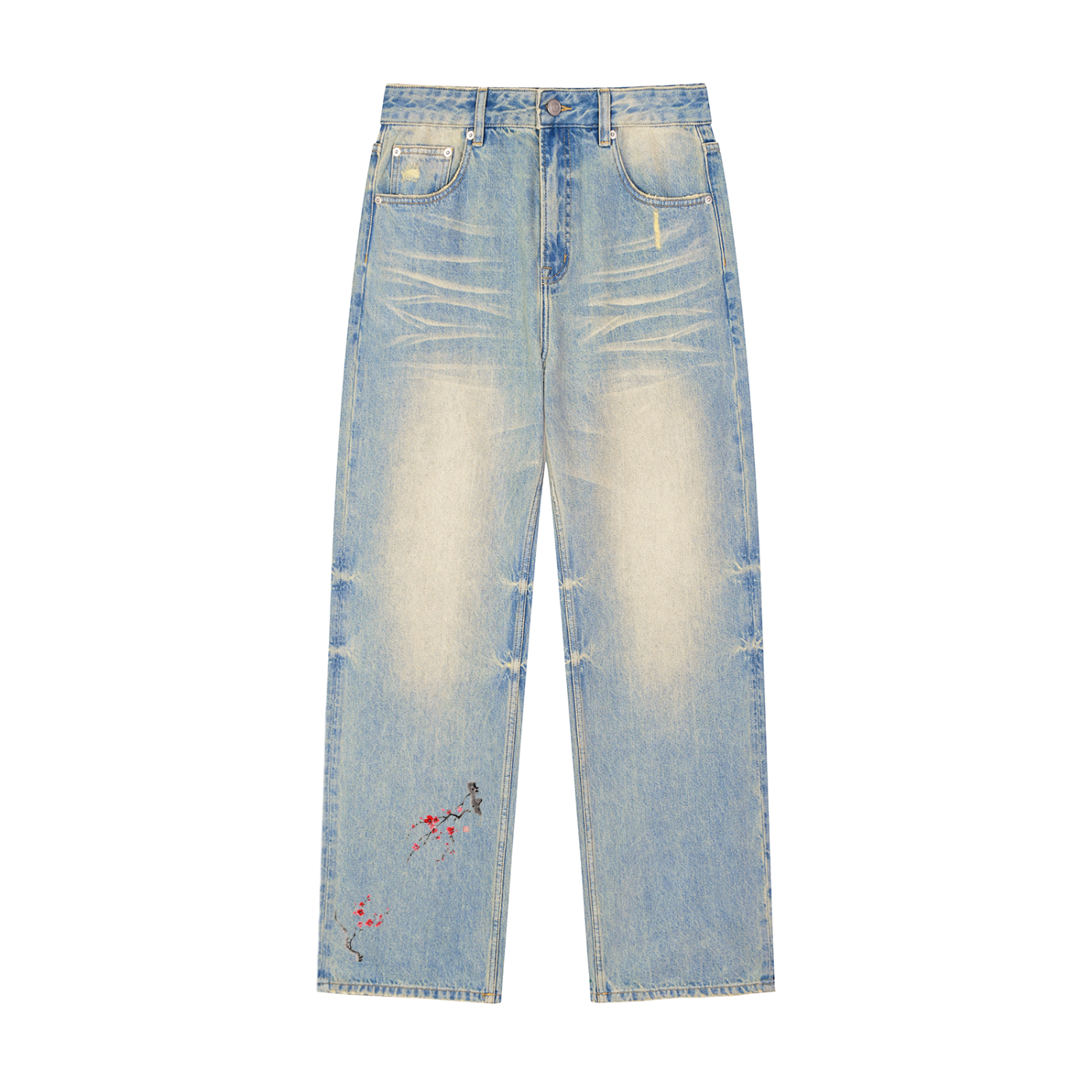 Sun Fade Raw Hem Denim Jeans